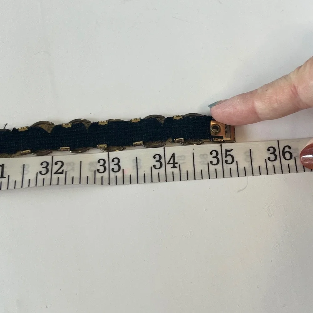 Vintage Gold‎ Roman Coin Belt Black Woven Backing Boho Grecian Medallion 35 Inch